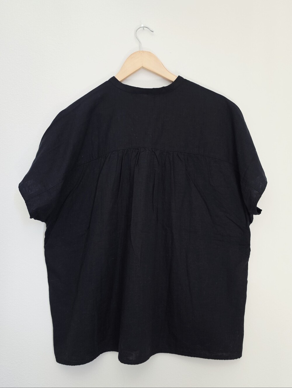 Muji Black Short Sleeve Linen Blend Blouse - Picture 2 of 5